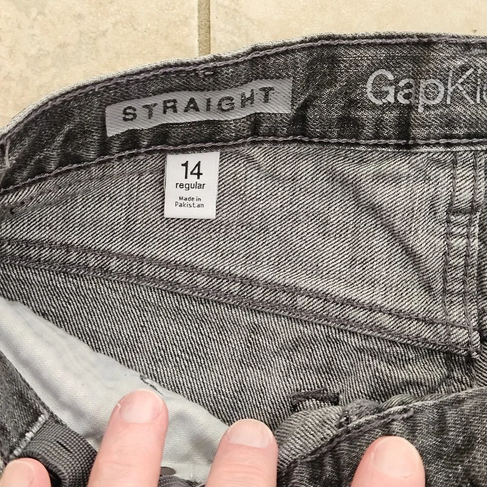 GAP Kids Boy's Straight Leg Jeans, Faded Black, Sz 14 Reg